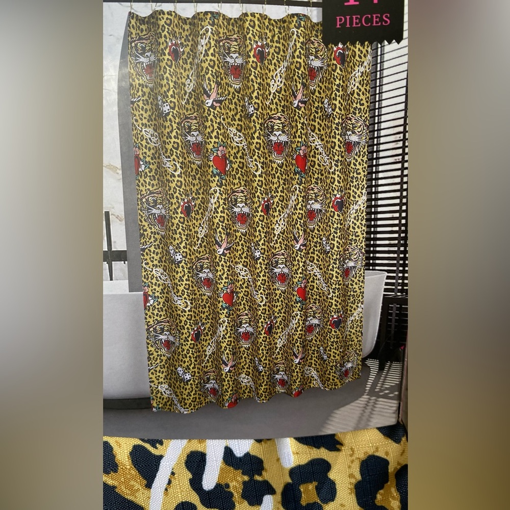 Ed Hardy Leopard Print Shower Curtain Set | 14-Piece Bathroom Set
